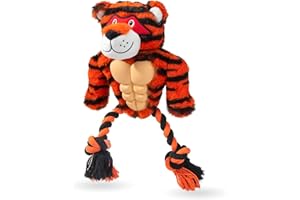 Calibonbon Tough Rope Dog Toy for Aggressive Chewers,Durable Plush Squeaky Tiger,Interactive Tug-of-War Toy for Medium & Large Dogs