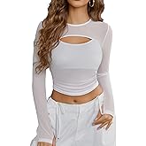 Avidlove Women's Sheer Mesh Long Sleeve Crop Top y2k Sexy Tee Blouse Cutout Clubwear with Thumb Holes