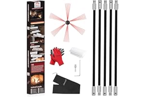 CLEANCRAFT Chimney Sweep Kit 16 Feet, Chimney Cleaning Kit with 5 Black Nylon Flexible Chimney Rods, Rotary Chimney Cleaning System Driven by Drill for Sweeping Fireplace, Chimney Cleaners with Strong Brush