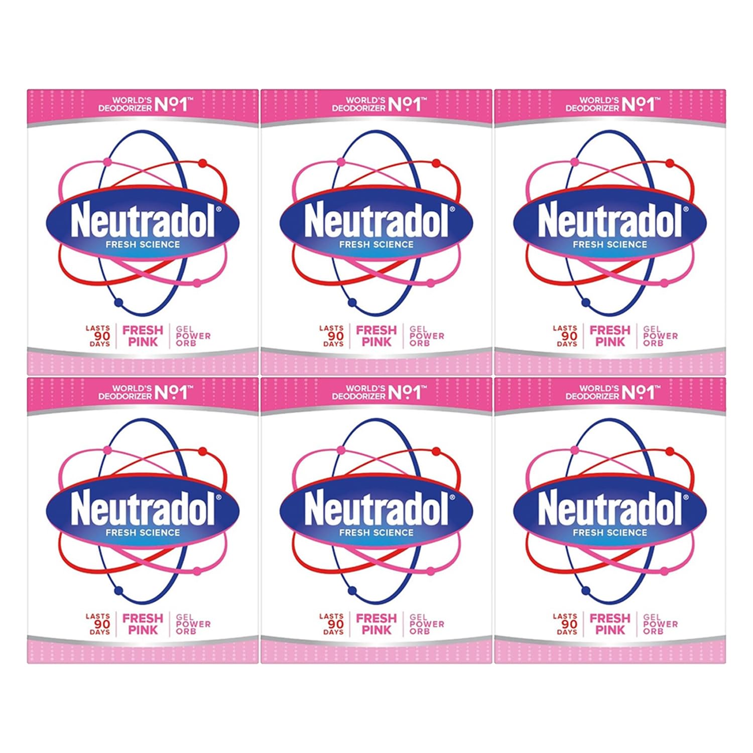 Neutradol Slow Release Gel, Air Freshener and Odour Eliminator, No Plug or Spray Needed, Fresh Pink, Multipack of 6 x 135g