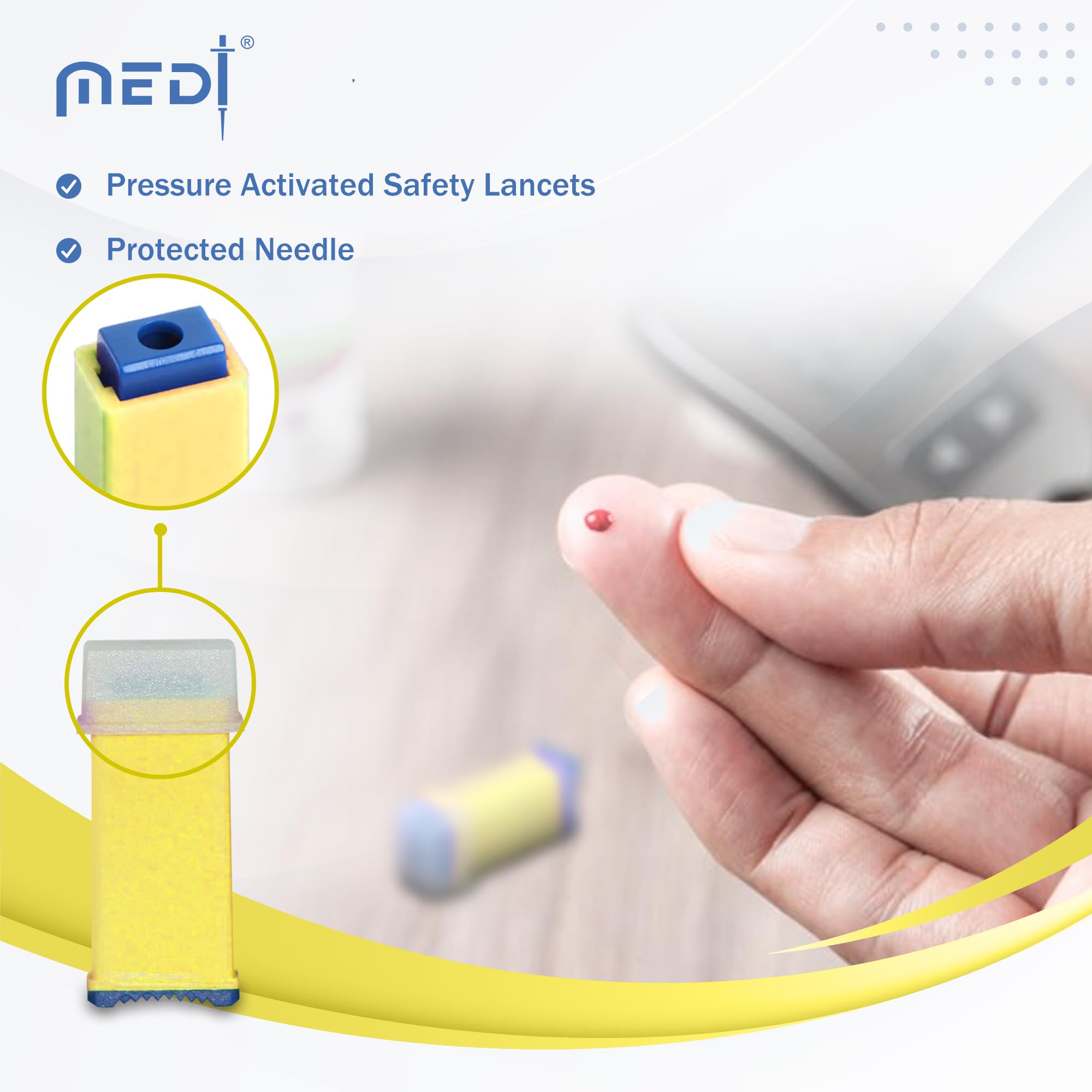 Pressure Activated Safety Lancets 26G x 1.8mm - Gamma Ray Sterilized, Ideal for Blood Testing, Single Use and Gentle for Comfortable Testing - Pack of 100