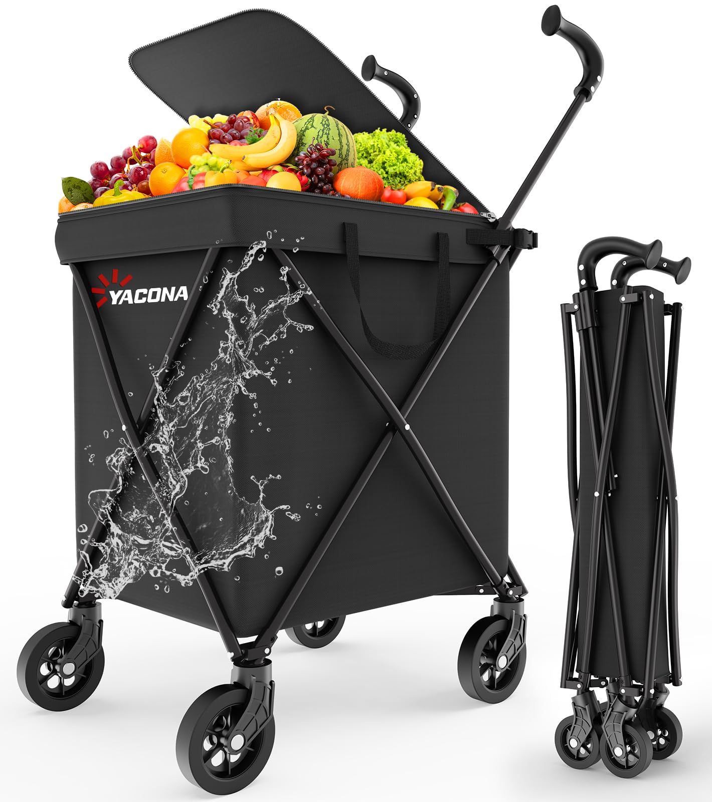 Photo 1 of Folding Shopping Cart for Groceries - Water-Resistant Canvas Grocery Cart with Cover, 120LB Capacity, Compact Foldable for Laundry & Storage