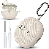 Case Compatible with Baseus Inspire XC1 Earbuds, Soft Silicone Protective Cover for Women Men with Keychain & Cleaning Kit, Shockproof Anti-Slip Anti-Scratch Washable Covers (Off White)(LED Visible)