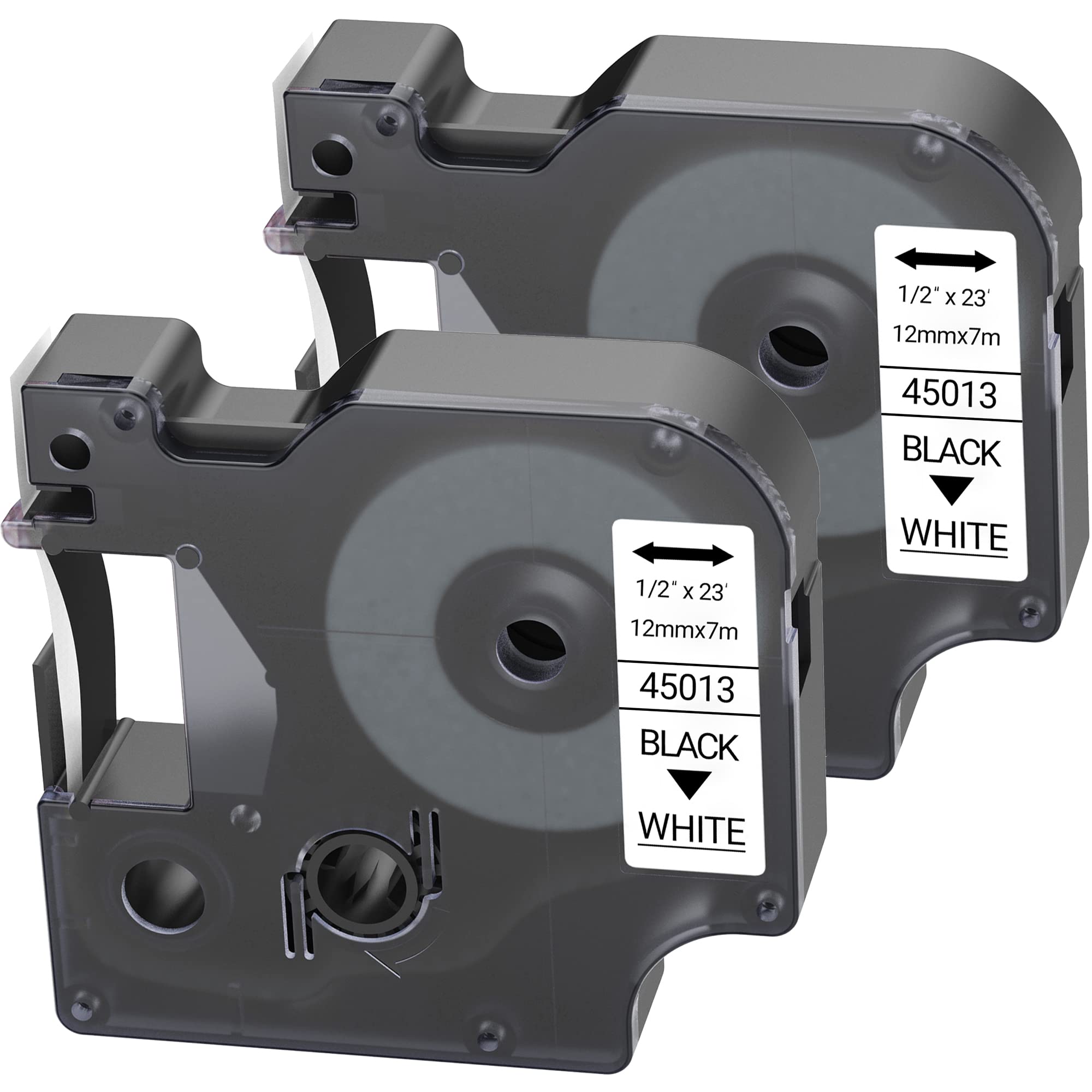 LEYF Pack of 2 Label Tape, Compatible with Dymo D1 45013 S0720530, 12 mm x 7 mm Label Tape for Dymo LabelManager 160 280 210D 360D 420P 500TS Labelpoint 250 150 450 Duo, Waterproof, Black on White