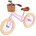Viribus Balance Bike, 14 Inch Balance Bike for 3 4 5 6 Year Old, Balance Bike with Basket for Big Kids, Kids Balance Bikes for Boy Girl with Rubber Tire, Carbon Steel Frame, Outdoor Toy, Pink
