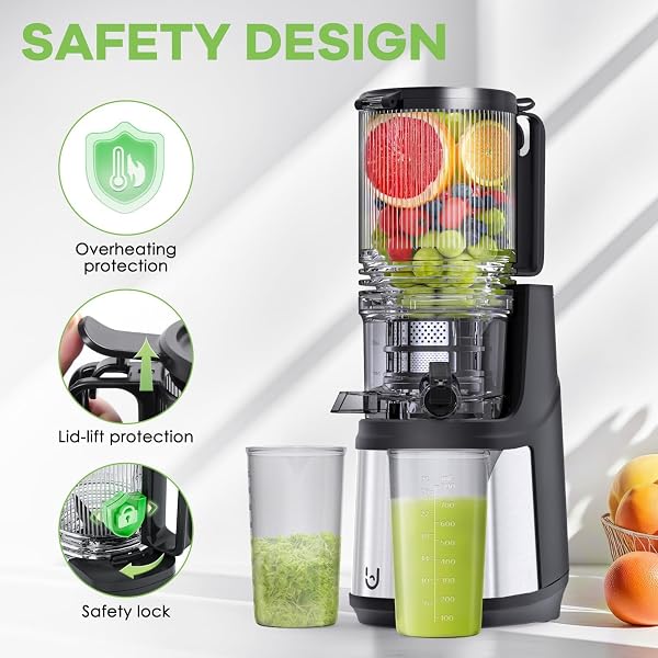 EANORUUS COLD PRESS JUICER, 5.8″ WIDE FEED CHUTE JUICE EXTRACTOR MACHINE WITH 400W, HIGH JUICE YIELD, SLOW MASTICATING JUICER FOR WHOLE VEGETABLES & FRUITS, GRAY-STAINLESS STEEL
