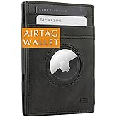 GARZINI Magic Wallet with AirTag Slot | Slim RFID-Blocking Leather Wallet | Minimalist Front Pocket Wallet | Holds 10 Cards & Cash | Premium Top Grain Leather | Brushed Black