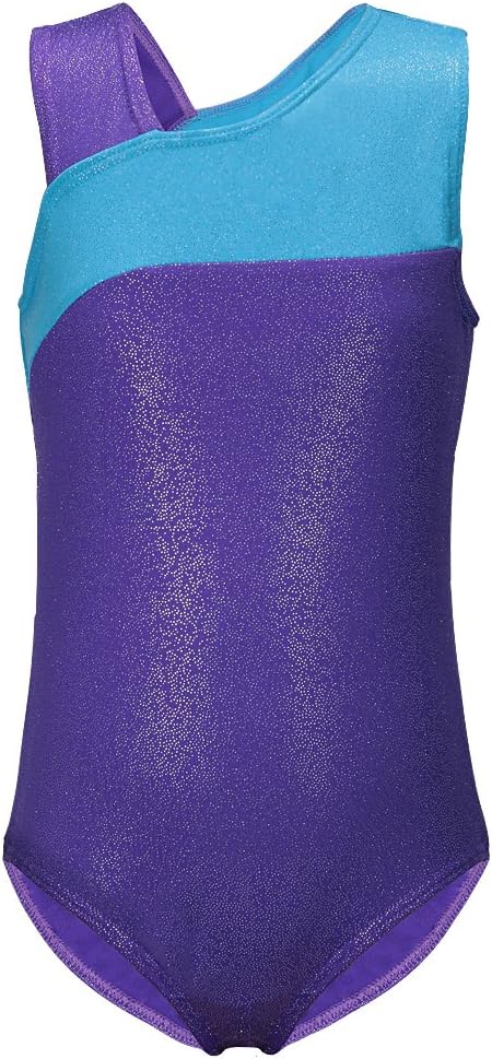 One-Piece Gymnastics Leotard for Little Girl Shiny Single Shoulder Strap Danskin Unitard Biketard Purple