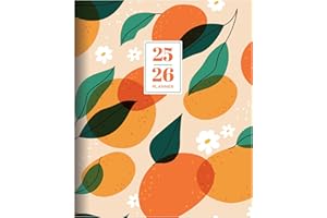 TF Publishing July 2025 - June 2026 Oranges and Peaches Large Monthly Planner with Thick Paper - 12 Month Academic Planner 2025-2026 with 2-Page Spreads, Large Calendar Grids and Prompts - 9in x 11in