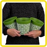 Hum Flowerpots 15cm Set of 3 Green Maroc Pattern Plastic Pots UK Made view 3