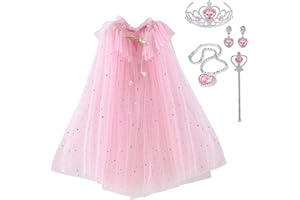 Princess Cloaks for Little Girls Dress Up Princess Cape with Crown Wand Earring Necklace Set Girls