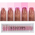 BTArtboxnails XCOATTIPS Pink French Tip Press On Nails - Short Press On Nails Square, Soft Gel Nail Tips, 160Pcs Soak Off Acrylic Brown Fake Nail Extension in 16 Sizes