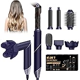 6 in 1 Hair Dryer Brush, Foldable Blow Dryer Brush with Wrap Curler, Detachable Air Hair Styler Curling, Drying,Volumizing, Straightening