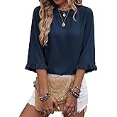 EVALESS Womens Half Sleeve Tops Cute Chiffon Blouses Summer Lightweight Ruffle Sleeeve Shirts Loose Fit Daily Wear 2026