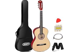 ZENY 38" New Beginners Acoustic Guitar With Guitar Case, Strap, Tuner and Pick (Natural)