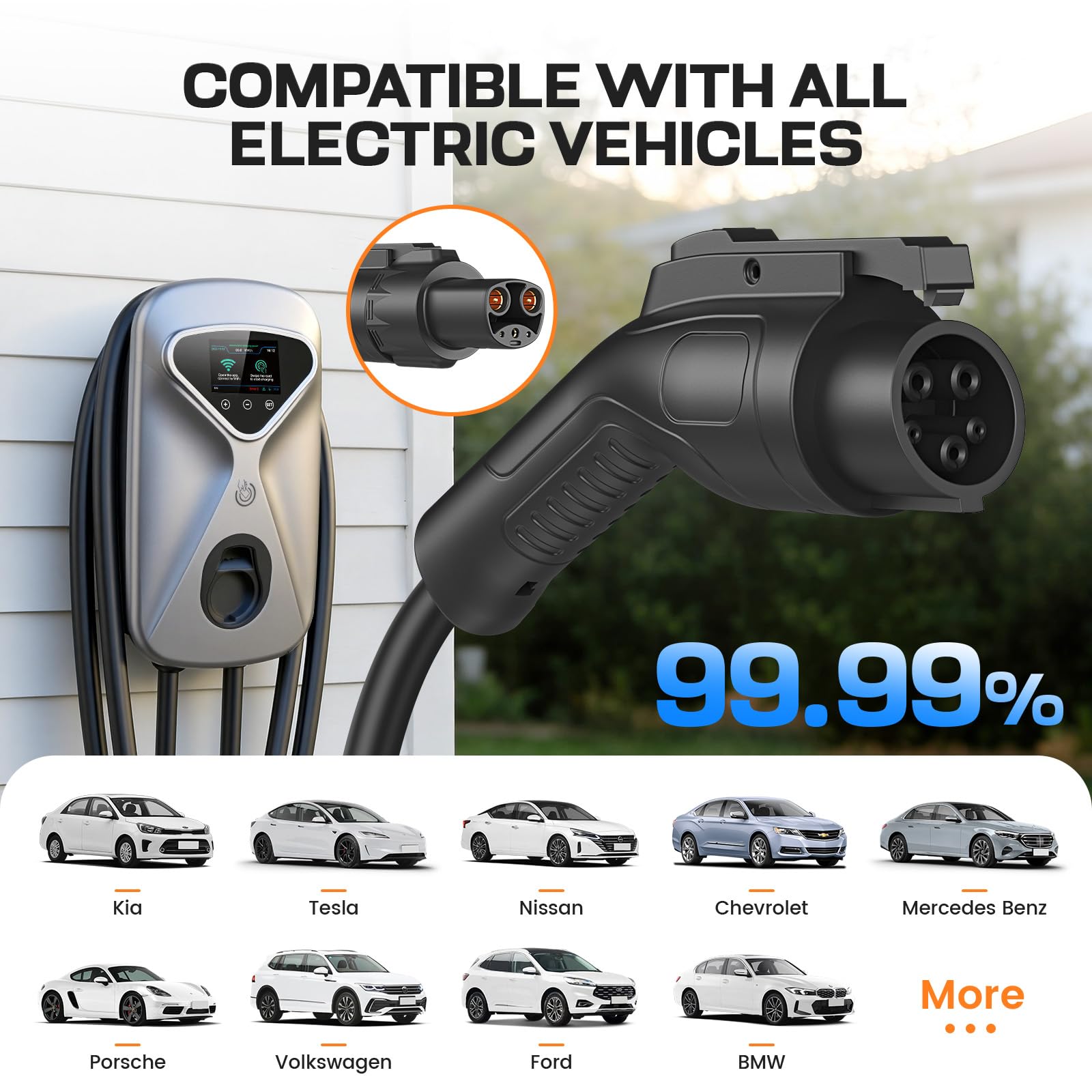 Level 2 EV Charger 50 Amp Hardwired, 48 Miles Range/Hour Smart Electric Vehicle Charging Station with WiFi App, 25ft Cable, RFID & LCD Display, J1772 & Tesla Adapter, 120V Indoor/Outdoor