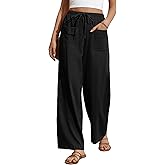 Bsubseach Wide Leg Pants Woman Cotton Linen Palazzo Pants for Women Flowy Beach Summer Casual Trousers with Pockets