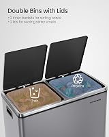 SONGMICS Dual Rubbish Bin 2-Compartment 30 L Slate Grey with Pedals view 3