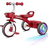 Umatoll Toddler Tricycle for 18 Month to 4 Year Old Boys Girls,Toddler Bike Toys with Adjustable Seat&Light-Up Wheels,Birthday Gift for Age 2-3 (Red)