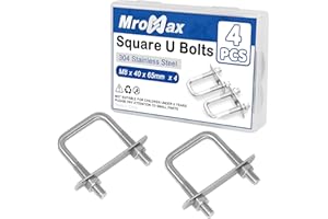 MroMax 4Pcs Square U-Bolts 1-1/2 Inch Inner Width, M8 x 40 x 65mm 304 Stainless Steel U-Bolts with Frame Plates and Nuts, 2.5