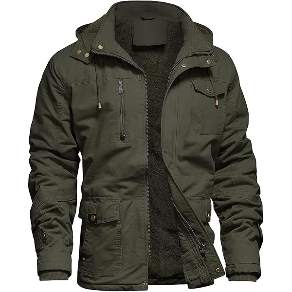 chouyatou Men's Spring Military Full-Zip Removable Hooded Cotton