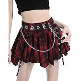 ZUNQKG Womens Plaid Skirt High Waisted Irregular Ribbon-Y2k Gothic Clothes Steampunk Mini Skorts