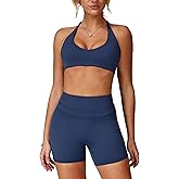Workout Sets for Women 2 Piece Compression Sports Bra and High Waisted Yoga Shorts Exercise Gym Jogger Sets