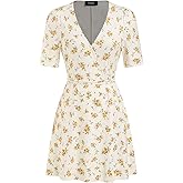 CIDER Mini Floral Dress Summer Boho Wrap V Neck Dress for Women Short Sleeves Vacation Casual Mini Dress