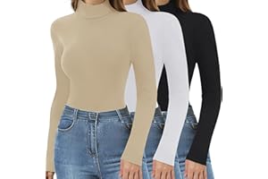DDOBB 3 Pack Thermal Turtlenecks Long Sleeve Shirts for Women Black Base Layer Tops Slim Fit Winter Clothes