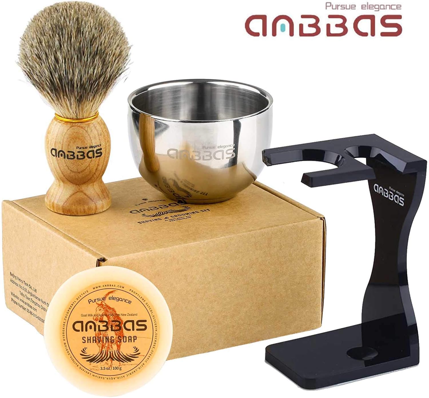 Anbbas Badger Shaving Brush Arcylic Brush Holder Stand with Stainless Steel Bowl and Gift Shaving Soap for Men - Image 3