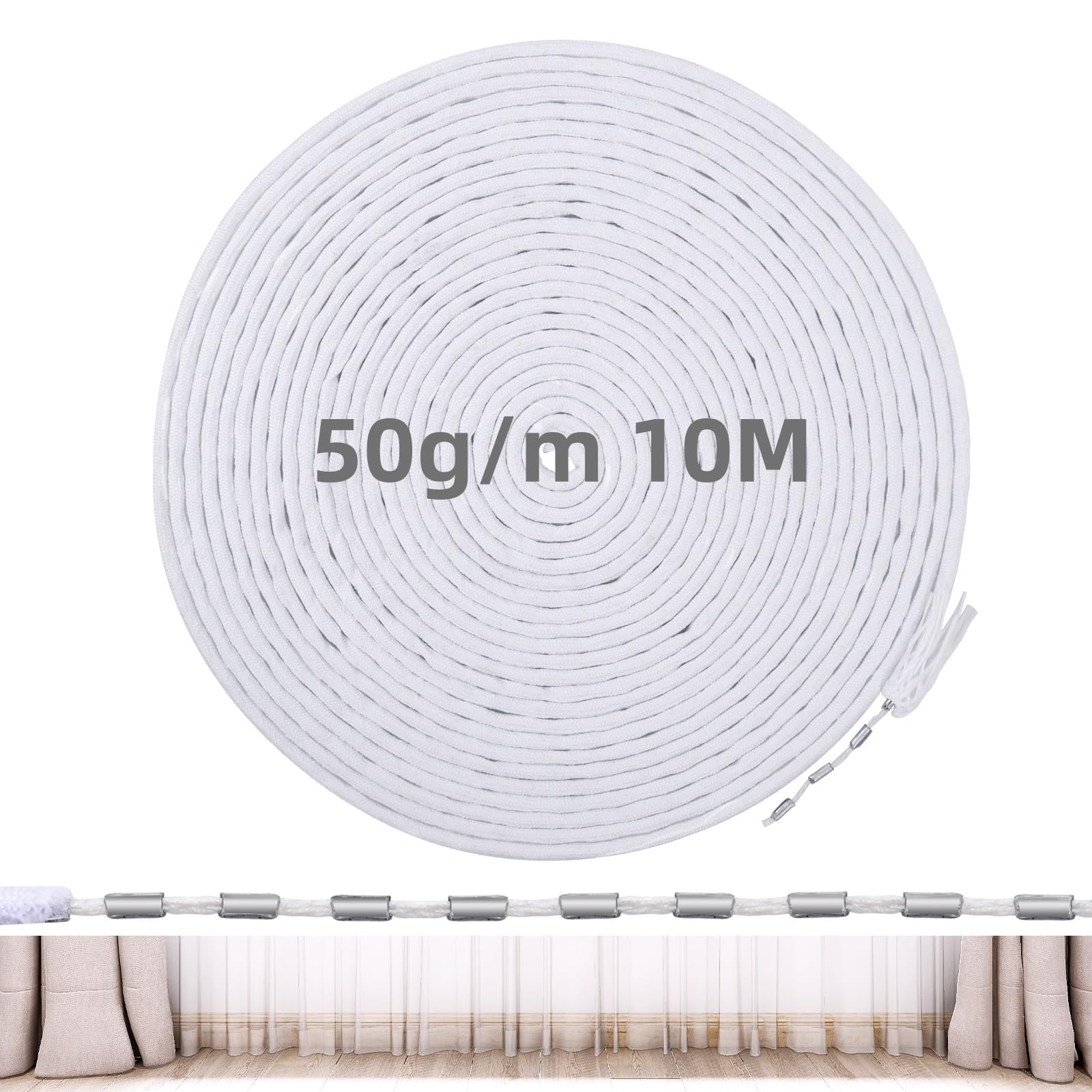 Yimomoyi 10 Meter Curtain Heavy Lead Weight Tape, Curtain Lead Tape, Curtain Lead Wire, Mosquito Net Gauze Curtain Weight Wire for Curtains, Drapery, Fabrics, Nets, 50G (50g-10m)