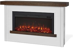 Real Flame Bernice 67" Landscape Electric Fireplace with Mantel for Living Room or Bedroom, Replaceable Fireplace Insert Heater, Realistic Log and Flame Effect, Remote Control, White