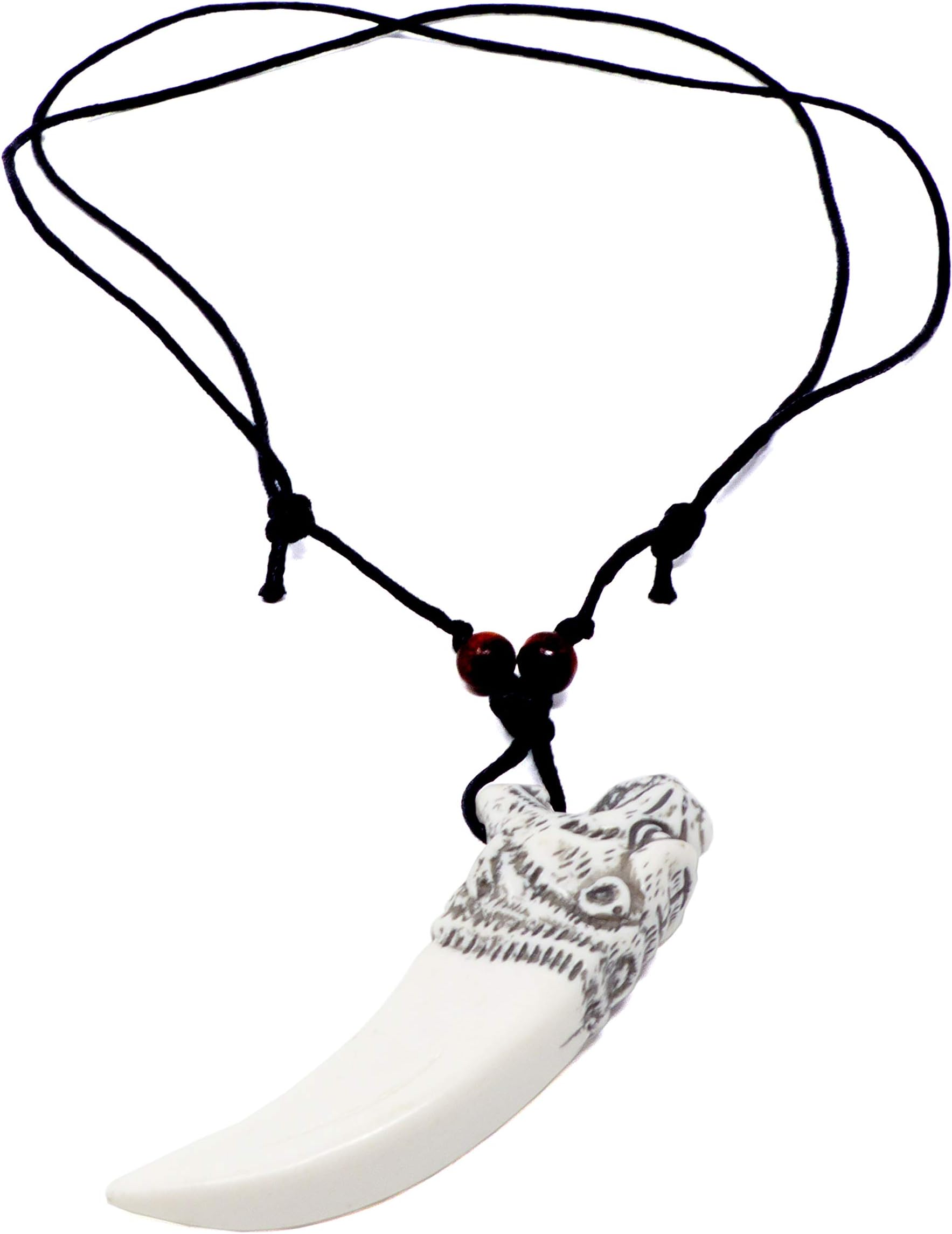 Evil Wear Real Leather Necklace with Tiger Tooth White Pendant UX-3