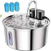 Wireless Cat Water Fountain - 108oz/3.2L Automatic Cat Water Fountain Cordless, Stainless Steel Battery Operated Pet Fountain Rechargeable Water Dispenser for Cats, Dogs, Multiple Pets