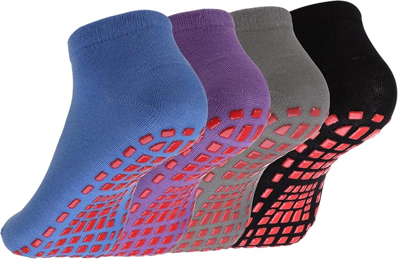 Dacitiery 4 Pairs Non Slip Yoga Socks Women Men Grips Anti Slip Gripper Socks