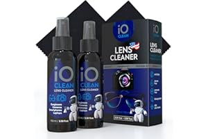 IO CLEAN Eyeglass Lens Cleaner (3.38oz+3.38oz+2cloths) – Kit for Glasses, Screens, Camera, Laptops, Touchscreens, Computer Monitors, Other Electronics – 2 Microfiber Cloths Inluded