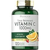 Carlyle Vitamin C 1000mg | Timed Release | 120 Vegetarian Caplets | with Rose Hips | Non-GMO &amp; Gluten Free Supplement