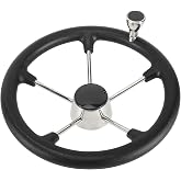 NovelBee 13-1/2 Inch Stainless Steel Boat Steering Wheel with Knob and Foam | 13.5" Steering Wheel for Boat,5 Spoke Marine Steering Wheel,Destroyer Style with Control Knob and Black PU Foam,Anti-Slip