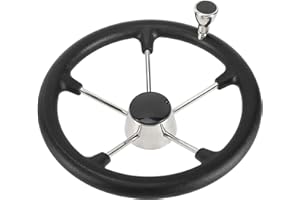 NovelBee 13-1/2 Inch Stainless Steel 5 Spoke Boat Marine Destroyer Steering Wheel with Black PU Foam and Knob