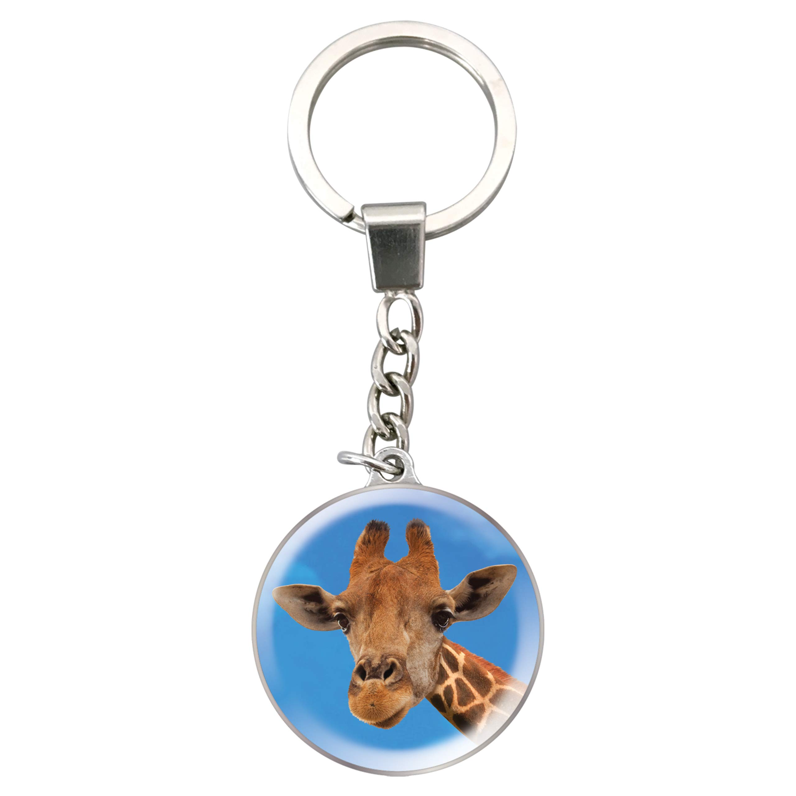 Magnidome Deluxebase Giraffe Keychain – Crystal Glass Dome Animal Key Ring with Stainless Steel Chain, Cute Giraffe Key Holder for Fun Bag Charms and Novelty Gifts.