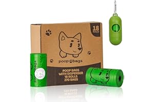Watreeco 270 Counts Dog Poop Bags Rolls with Dispenser & Leash Clip, Scented Poop Bags for Dogs Waste, Extra Thick & Leak Proof for Poop Doggie Puppy Pet Waste, 9" x 13", Green