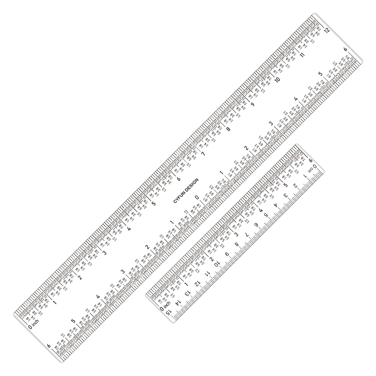 OTCRAFT 2 Pieces 6"/12" Clear Acrylic Ruler Zero-Centering Ruler with Inches & Metric Measuring Tool 12" and 6" Inch Straight Edge Rulers for Scrapbooking Card-Making Student School Office Home Tool