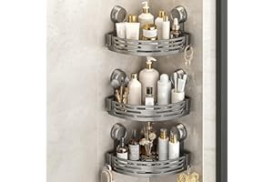 Triangle Suction Cup Corner Shelves, No-Drill Bathroom Corner Shelf, Upgrade Suction Cup Shower Organizer with Towel Bar & Ho