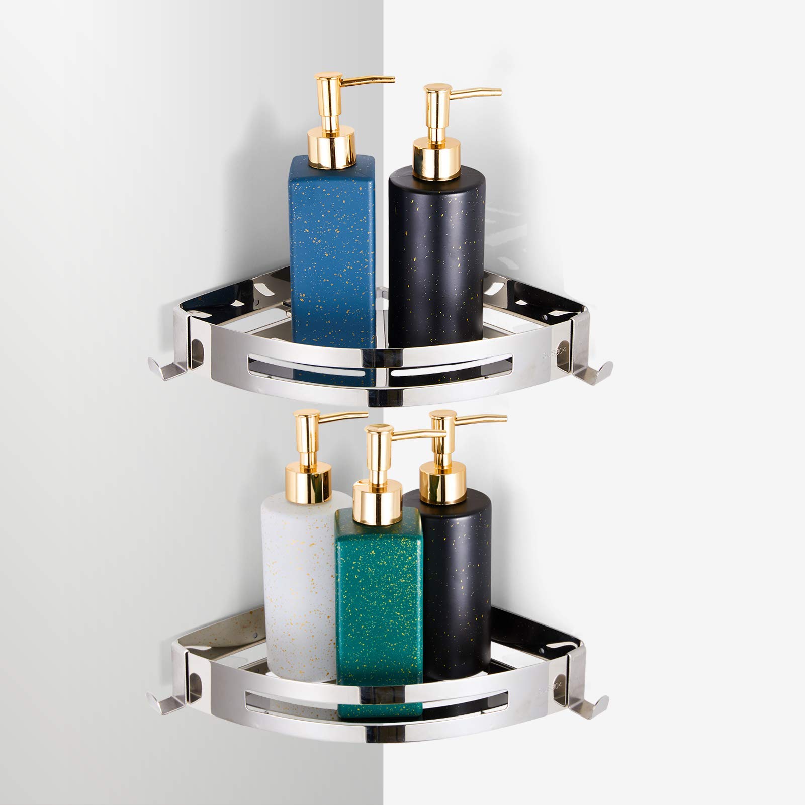 Botur X Bathroom Corner Shelves,shower Caddy With Hooks For Bathroom Organiser,304 Stainless Steel Corner Shower Caddy Hanging,Shower Rack&Shower Gem Shower Organiser,Shower Basket For Bathroom-2Pack