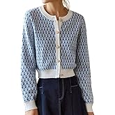 EVAZOU Women's Cropped Cardigan Sweater, Round Neck Pearl Button Long Sleeve 2025 Autumn Trendy Sweater Top