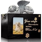 Dog Urn for Ashes Box with Picture Frame Black Funeral Cremation Box Wooden Keepsake Container with Flannel Lining for Pet Remembrance Gift (Dog Urn,Black,Medium)