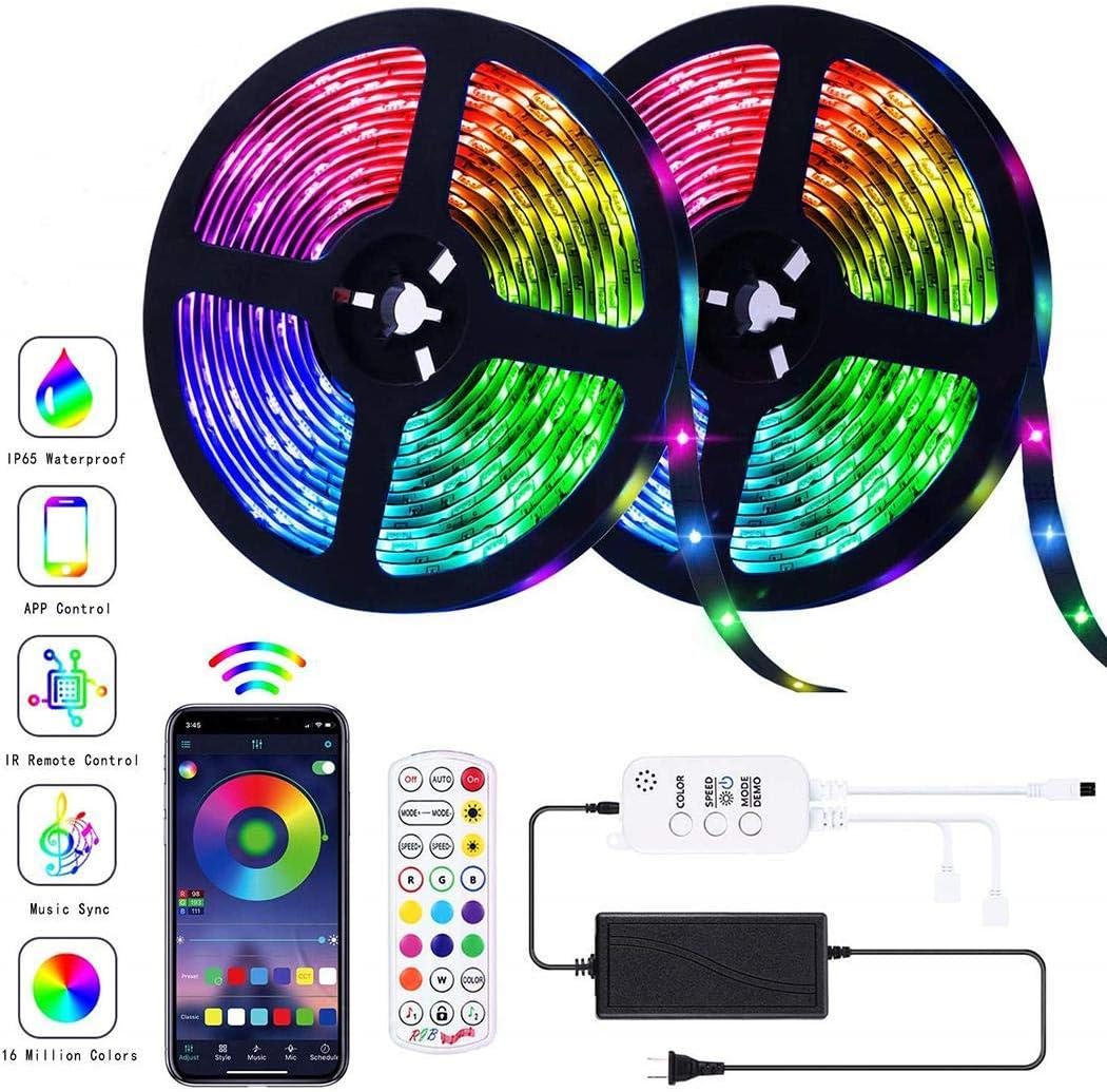 ZEARO 5M/10M RGB Music Bluetooth Light Strip Kit Smart APP Controlled Remote Control Waterproof LED Light Bar LED Bulbs