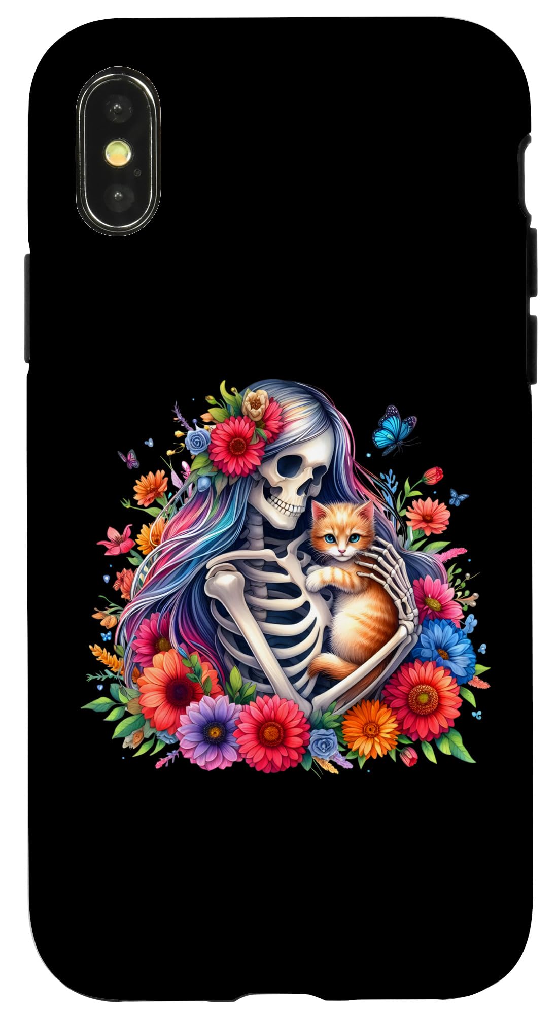 iPhone X/XS Female Skeleton And Cute Kitten Cat Lovers Halloween Vintage Case — image 1
