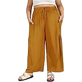 SEKINO Women's Plus Size Wide Leg Palazzo Pants Drawstring Casual Loose Beach Travel Vacation Flowy Lounge Pants with Pockets