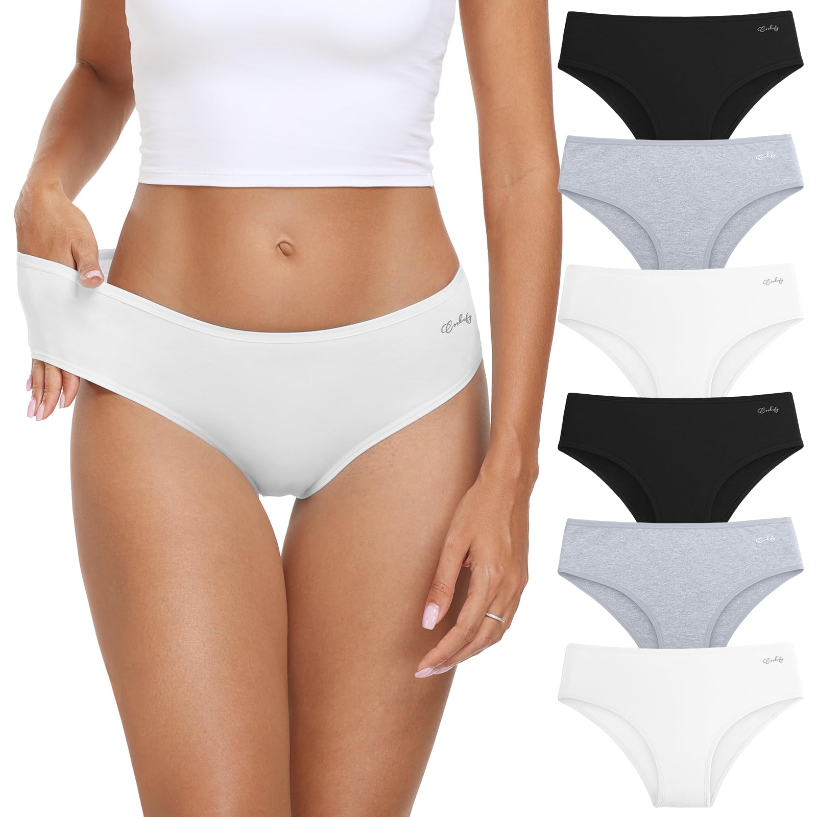 Photo 1 of coskefy Womens Cotton Underwear Soft Stretch Hipster Panties Low Rise Moisture Wicking Breathable Bikini Underwear 6 Pack